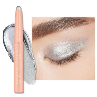 Abbildung von Oulac Dreh Lidschatten Stick Silber Metallic Finish Wasserfest &amp; Wischfest, Hält 16 Stunden+, Cremig seidige Textur, Vegan 09 Silver Heart