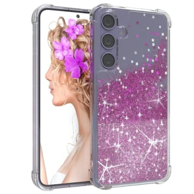 Abbildung von EAZY Case Glitzer Hülle kompatibel mit Samsung Galaxy S24 Plus Handyhülle für Silikon leichtes Shiny Cover stoßfestes Phone als Fallschutz in Lila