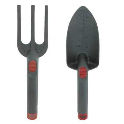 Abbildung von Amig Garten Set mit breiter Schaufel und Vertikutierer aus Nylon für Arbeiten im Gemüsegarten die Bepflanzung zu Hause, Werkzeuge Gemüsegärten, rot schwarz, Maße: 28 cm.