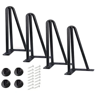 Abbildung von Qrity Haarnadel Tischbeine, 3 Stangen Füße, DIY Black Hairpin Couchtisch Beine Heavy Duty Metall Möbel Bein für Beistelltisch, Bank und Nachttisch, Set von 4, 6&quot;