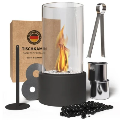 Abbildung von Monster24 Tischfeuer Bio Ethanol Tischkamin für Indoor &amp; Outdoor, Echtfeuer Dekokamin (Höhe 31 cm / Durchmesser 16 cm)