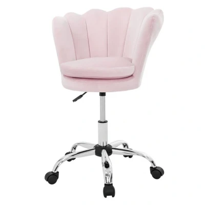 Abbildung von ML Design Bürostuhl Hellrosa, Samt, Metallbasis, Polsterstuhl mit Rückenlehne, höhenverstellbar, Drehstuhl 5 Rollen, Gepolsterter Muschel Sessel für Mädchen, Ergonomischer Schreibtischstuhl