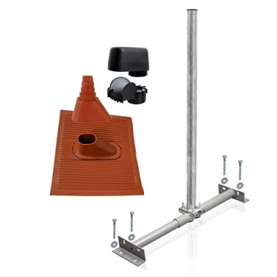 Abbildung von SkyRevolt Dachsparrenhalter Satellitenschüssel Montage Set Sparrenhalter 60mm Mast SAT Alu Ziegel rot Mastkappe
