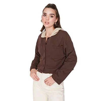 Abbildung von Trendyol Damen Hood Colorblock Regular Sweatshirt, braun, 42