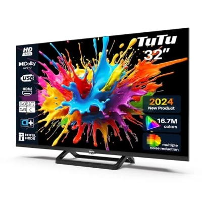 Abbildung von TuTu 32 Zoll TV Fernseher (80cm) LED HD Ready Triple Tuner (DVB T/T2 C S/S2) HDMI USB Media Player CI/CI+ Hotelmodus Randlos Mittelbasis(2024)