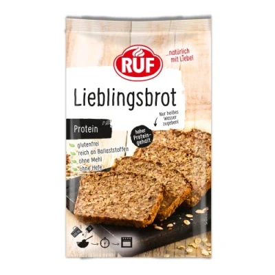 Abbildung von RUF Lieblingsbrot Protein, Brot Backmischung, Brotmischung, Brotteig Mischung, proteinreiches Brot, glutenfrei, ohne Mehl &amp; Hefe, 1 x 500g