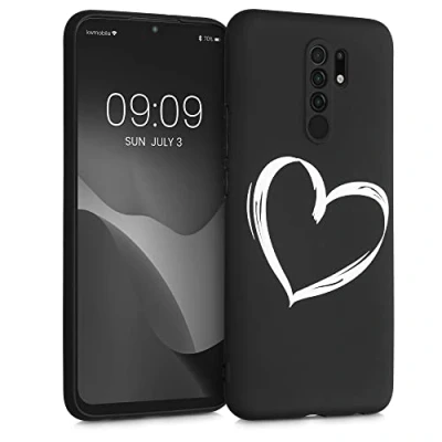 Abbildung von kwmobile Hülle kompatibel mit Xiaomi Redmi 9 Handyhülle Silikon Case Herz Brush Weiß Schwarz