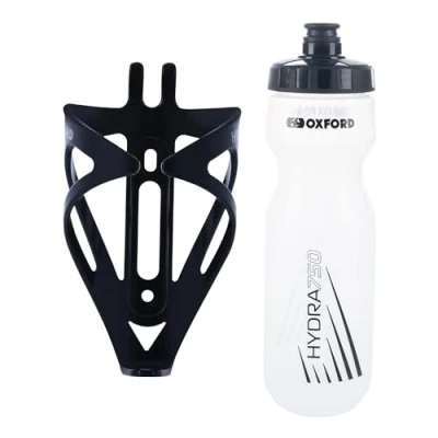 Abbildung von Oxford Fahrrad Flaschenhalter und 750 ml transparente, BPA freie Wasserflaschen Set langlebiger, mattschwarzer Käfig, universelle Passform für Rennräder Mountainbikes, einfache Installation