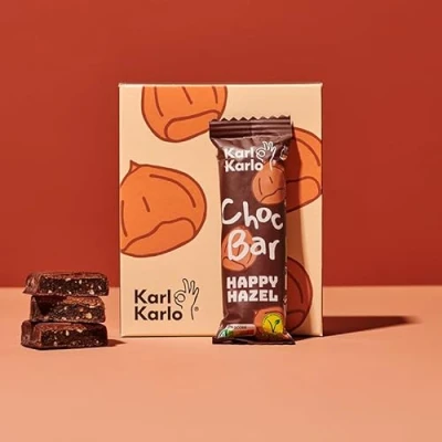 Abbildung von Karl Karlo Schokoriegel Bio Choc Bars, Haselnuss Schokolade mit Nutri Score A auf Pflaumenbasis 100% Zutaten, Frei von Zusatzstoffen &amp; Aromen, recyclefähige Verpackung 6er Box