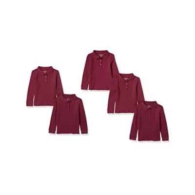 Abbildung von Amazon Essentials Mädchen Langärmelige Interlock Poloshirts, 5er Pack, Burgunderrot, 10 Jahre