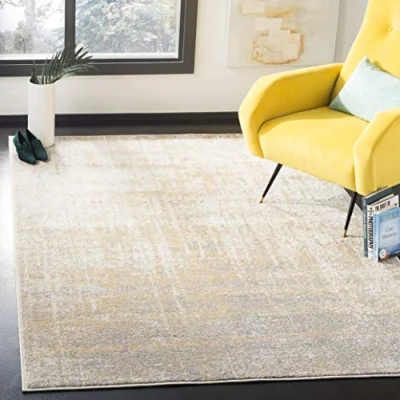 Abbildung von SAFAVIEH Modern Teppich für Wohnzimmer, Esszimmer, Schlafzimmer Adirondack Collection, Kurzer Flor, Silber und Elfenbein, 122 X 183 cm