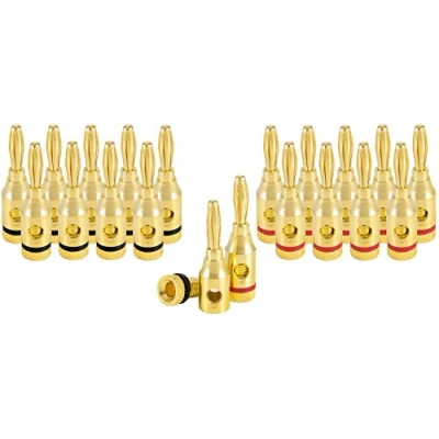 Abbildung von Poppstar 20x High End Bananenstecker (2 teilig, bis 4 mm², 24k vergoldet, 10x schwarz, rot)