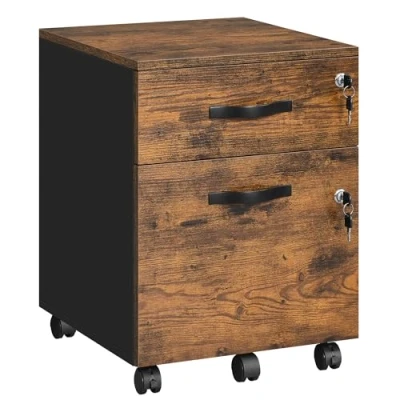Abbildung von VASAGLE Rollcontainer, abschließbar, Aktenschrank mit 2 Schubladen, 5 Rollen, verstellbare Hängestangen, für Hängeregistratur im A4 und Letter Format, vintagebraun tintenschwarz LCD022K01