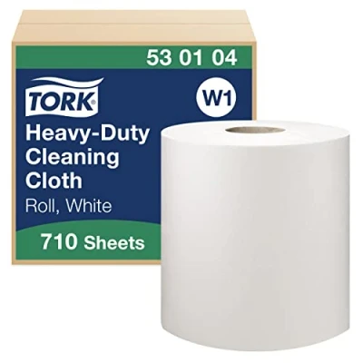 Abbildung von Tork 530104 Extra Starke Reinigungstücher für W1 Bodenständer und Wandhalter System / 1 lagige Putzrolle in Weiß Premium Qualität x 269.8 m