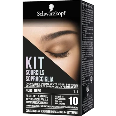 Abbildung von Schwarzkopf, Augenbrauen Set, dauerhafte Färbung für Augenbrauen, Farbe bis zu 10 Anwendungen, Farbton 1 Schwarz