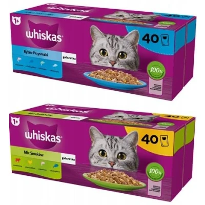 Abbildung von Whiskas Nassfutter für ausgewachsene Katzen Geschmacksmischung in Gelee 80 Beutel à 85 g (2 er Pack) Fisch und Gemischte Auswahl