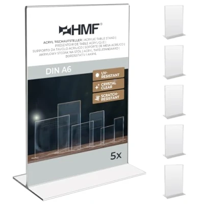 Abbildung von HMF 46920 Acryl Tischaufsteller gerade 5 Stück DIN A6 Hochformat Glasklar