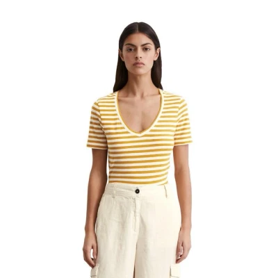 Abbildung von Marc O&#039;Polo Short Sleeve Vneck Striped Tshirt print Multi golden yellow, Damen, Größe: XS, yellow