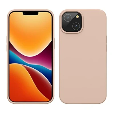 Abbildung von kwmobile Hülle für das iPhone 14 dünnes Silikon Handy Case stoßfeste Handyhülle mit weicher Oberfläche unterstützt kabelloses Laden Coconut Swirl