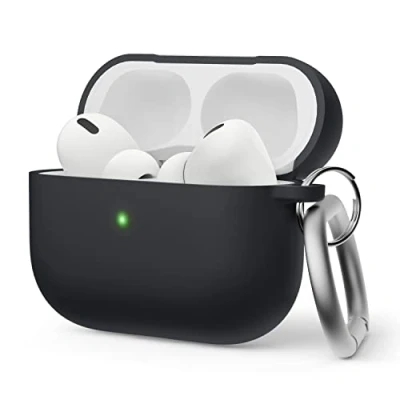 Abbildung von elago Hybrid Schutzhülle aus Silikon, kompatibel mit Apple AirPods Pro 2. Generation Case, Dreischichtige Struktur: Voller Schutz, sichtbar vor LED, unterstützt Kabelloses Aufladen (schwarz)