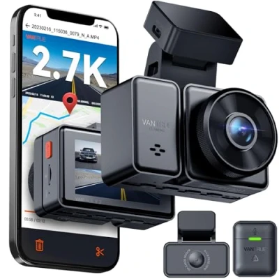 Abbildung von VANTRUE E2 2.7K+2.7K Dashcam Auto vorne hinten 5GHz WiFi 9MB/S GPS, Fernbedienung Sprachbefehle Dash cam Dual 1944P/1440P WDR Nachtsicht Puffer Parkmodus Kamera, 2.45’’ 320 G Sensor, max. 512GB