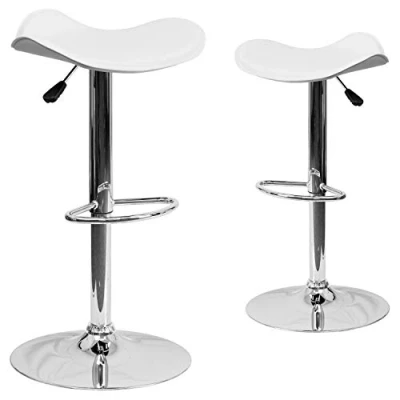 Abbildung von Flash Furniture Höhenverstellbarer Barhocker, Kunststoff, Vinyl, Chrom, Sperrholz, Schaumstoff, Metall, weiß, 2er Pack