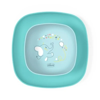 Abbildung von Chicco Geschirrset Kinder, Entwöhnungs Brotteig Set mit 1 Teller Platte und Schüssel, 2 Stück, Stapelbarer Geschirrsatz, platzsparend, 12+ Monate, Hellblau
