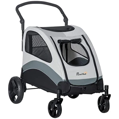Abbildung von PawHut Hundewagen Hundetrolley Hundebuggy Pet Stroller mit 4 Rädern Katzenbuggy für kleine und mittelgroße Hunde Katzen Netzfenster Seitentasche faltbar Oxfordstoff Grau+Schwarz 107 x 67 102 cm