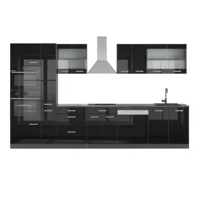 Abbildung von Vicco Küchenzeile R Line, Schwarz Hochglanz/Anthrazit, 350 cm mit Hochschrank, AP Anthrazit