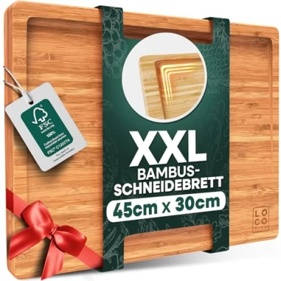 Abbildung von Loco Bird Schneidebrett mit Saftrille 44,8x30x2 cm großes Holz Brett für die Küche, Bambus, (1 St., XXL Tranchierbrett), Antibakterielles Holzbrett