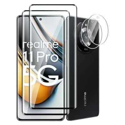 Abbildung von Fyqzio[2+2 Stück Gehärtetes Glas Schutzfolie kompatibel mit Realme 11 Pro/11 Pro Plus und Kamera,Keine Blasen,9H Härte,Anti Scratch,3D Curved,HD Displayschutz für