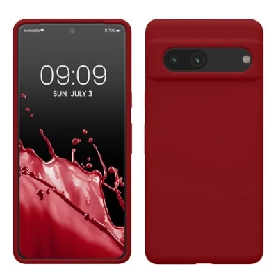 Abbildung von kwmobile Hülle kompatibel mit Google Pixel 7 Silikon Handy Case Handyhülle weiche Oberfläche kabelloses Laden Rhabarber Rot