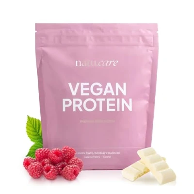 Abbildung von Natu Care Vegan Protein, Eiweiß, weiße Schokolade und Himbeergeschmack, 525 g