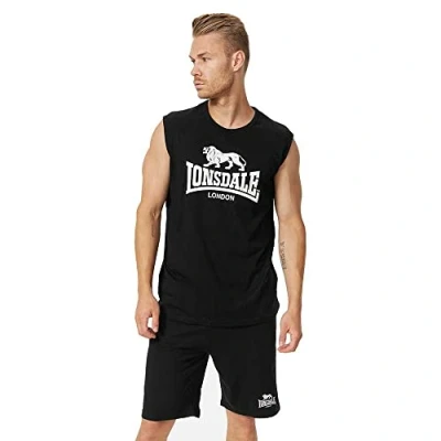 Abbildung von Lonsdale ÄRMELLOSES Normale Passform Clopton Tshirt print, Herren, Größe: Small, Black white