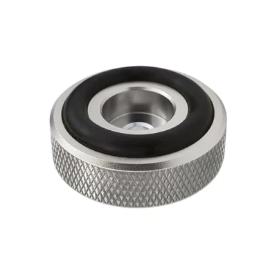 Abbildung von Dynavox Gerätefüsse mit Rändelung midi aus Aluminium. Für HiFi Geräte wie Lautsprecher, Verstärker und Plattenspieler, Silber, 4er Set
