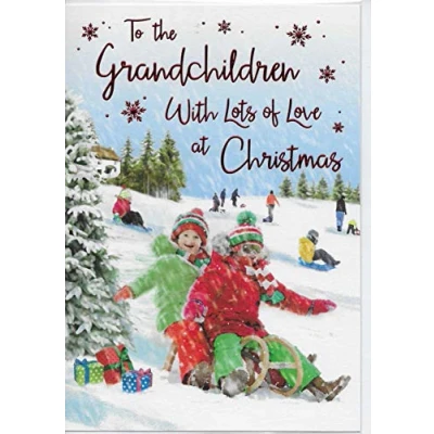 Abbildung von Traditionelle Weihnachtskarte für die Enkelkinder Regal Publishing, Rot/Grün/Grau/Weiß, 22,9 x 15,2 cm