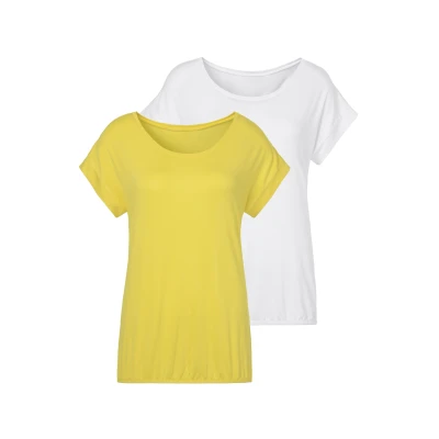 Abbildung von Lascana 2 PACK Tshirt basic Gelb creme, Damen, Größe: 32/34, creme