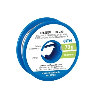 Abbildung von CFH Bastlerlot EL 329, Ø 2,0 mm Lötzinn mit Flussmittel bleifrei 70 g, Ideales Lot für Reparaturen und Lötprojekte im Handwerk, Hochwertige Qualität Made in Germany