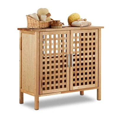 Abbildung von Relaxdays Waschbeckenunterschrank Walnuss HBT: 61x 66 x 29 cm Waschbeckenschrank robust und widerstandsfähig Bad Unterschrank fürs Waschbecken oder den Waschtisch helles Holz, natur