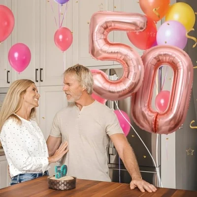Abbildung von 50 Geburtstag Deko zahlen luftballon jahre Folienballon Roségold für 50. Geburtstagsdeko Männer Frauen Ballon Zahl zum fliegt mit Helium 50.Geburtstagsparty 40&quot; 101cm