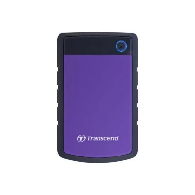 Abbildung von Transcend TS4TSJ25H3P 4TB portable, externe Festplatte (HDD) in purple (lila) mit Backup Funktion (Datensicherung per Knopfdruck) und Schutzhülle, stoßfest, robust Plug Play