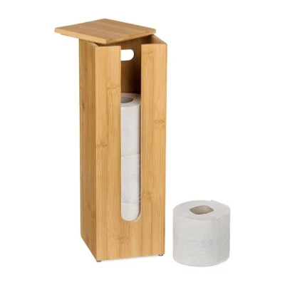Abbildung von Relaxdays Toilettenpapier Aufbewahrung Bambus, für 4 Rollen, Toilettenpapierbehälter stehend, HBT 42x13,5x13,5 cm, Natur