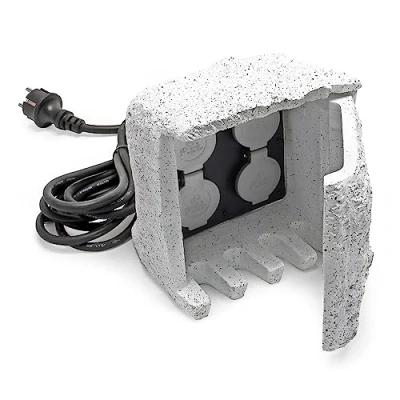 Abbildung von 4 fach Gartensteckdose Außensteckdose Kunstharz IP44 Outdoor Steinoptik 5m Kabel