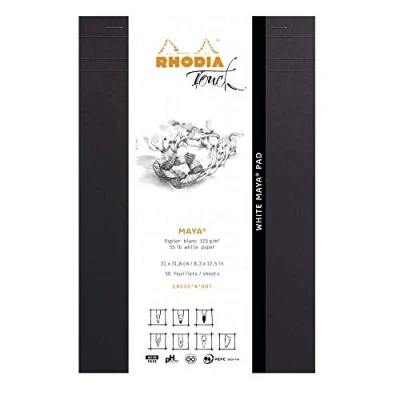 Abbildung von Rhodia 116105C Notizblock White Maya Pad, kopfseitig geheftet, A4+ (21x31,8 cm), 50 Blatt mikroperforiert, Cross’n’Dot, Clairefontaine Papier weiß 120g, Schwarz, 1 Stück