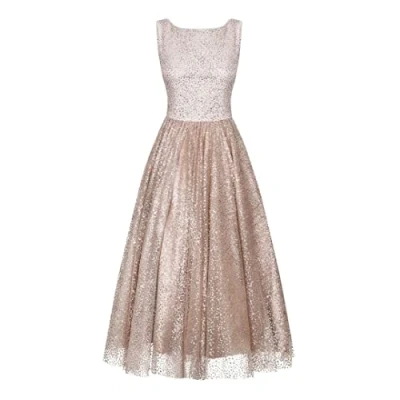Abbildung von Swing Fashion Damen Glitzerkleid Partykleid Abendkleid Cocktailkleid Ballkleid Abschlussballkleid Hochzeitskleid Festliches Kleid Midikleid Ärmelloses Nacktfarbe 36