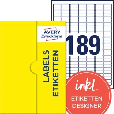 Abbildung von AVERY Zweckform P4911 25 Wetterfeste Folienetiketten (4.725 Klebeetiketten, 25,4x10mm auf A4, extrem stark selbstklebend, wasserfest, strapazierfähig, bedruckbare Outdoor Klebefolie) Blatt, weiß