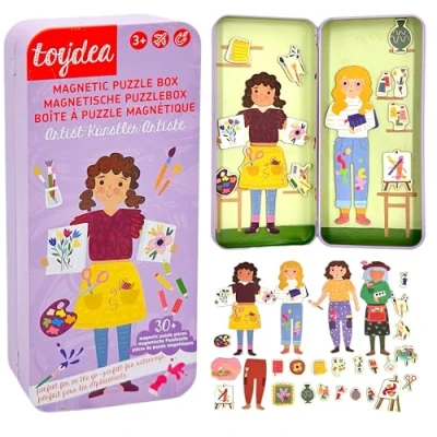 Abbildung von Toydea Magnetspiel Puzzle Box Künstlerin Fördert Kreativität &amp; Feinmotorik Magnetisches Spielzeug ab 3 Jahre, ideales Reisespiel für Kinder Perfekt unterwegs zuhause