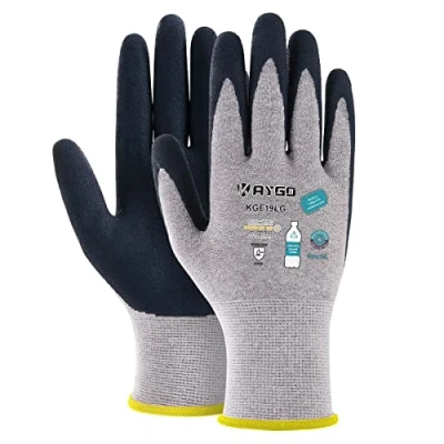 Abbildung von KAYGO 3 Paar Arbeitshandschuhe für Damen Atmungsaktiv Latex Beschichtete Frauen Gartenhandschuhe aus recyceltem Polyester, umweltfreundliche Schutzhandschuhe Haus Gartenarbeit (Grau, XS, Gr 6)