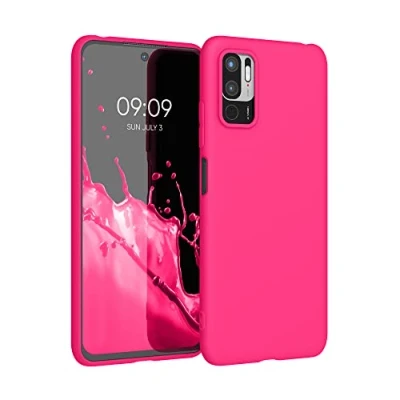 Abbildung von kwmobile Hülle kompatibel mit Xiaomi Redmi Note 10 5G weiches TPU Silikon Case Cover geeignet für kabelloses Laden Neon Pink