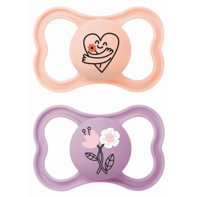 Abbildung von MAM Supreme S281 2er Set Schnuller mit extra feinem SkinSoftTM Silikon Schnuller, Ultraweiches Silikon, großen Löchern für empfindliche Haut, 6+ Monate alte Babys, rosa